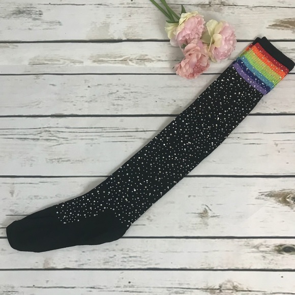 🌈 Sexy Bling Rhinestone Over The Knee Rainbow Socks - Picture 6 of 12